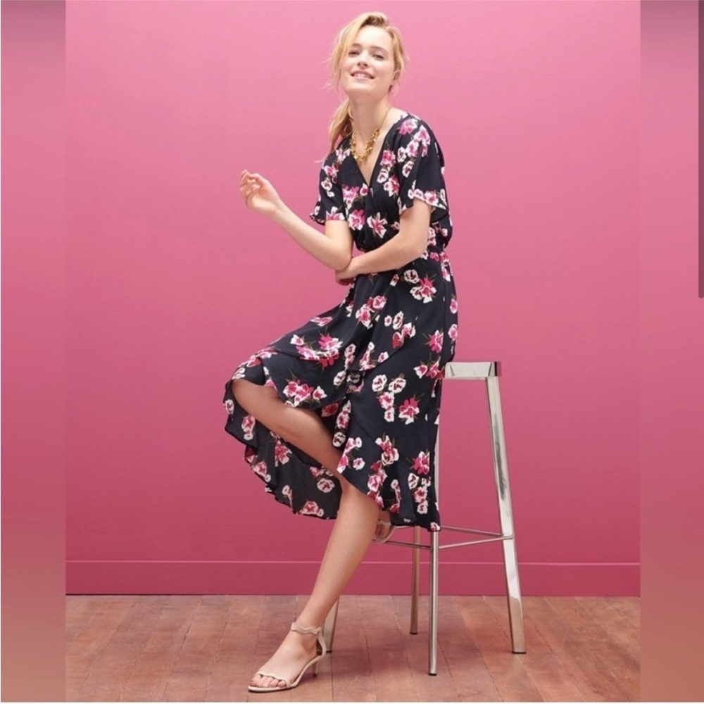 J. Crew Navy and Pink Floral High Low Dress